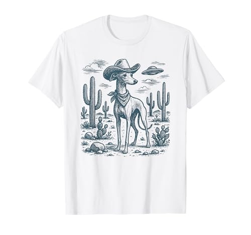 Vintage Italian Greyhound Cowboy UFO Whippet Iggy Sighthound T-Shirt