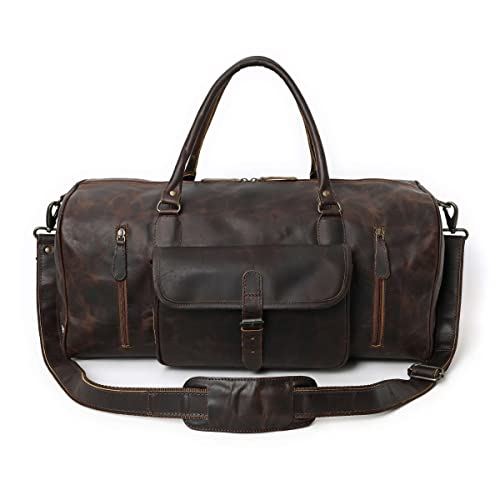 Leather Duffle Bags for Travel for Men and Women 21 inch Carry On Bag Full Grain Leather Gym Bag Overnight Weekend Leather Bags Sports Flight Professional