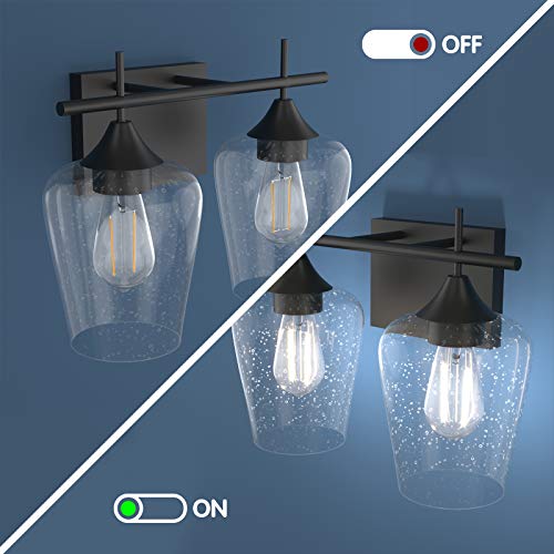 Image of Tangkula 2-Light Wall Sconce, Industrial Vanity Light Fixture with Clear Seeded Glass Lampshade, Bathroom Vanity Light Wall Mounted Sconces Over Mirror for Bathroom Makeup Dressing Table