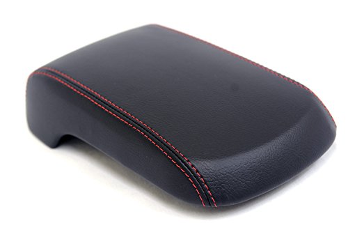 KarDesigners Fits 2008-2016 Mitsubishi Lancer Synthetic Black Leather Console Armrest Cover with Red Stitching. (Skin Only)