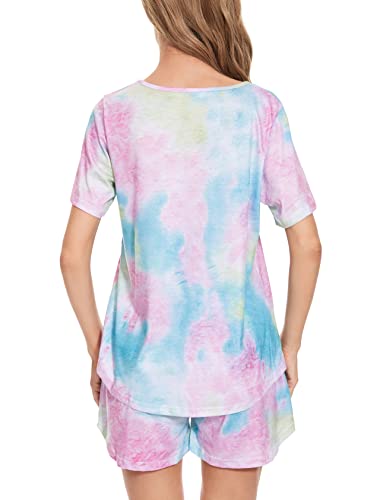 Image of MOYEE Womens Pajama Sets Soft Short Sleeve Shirt and Shorts 2 Pieces Lounge Outfit Sets with Pockets Multicolor