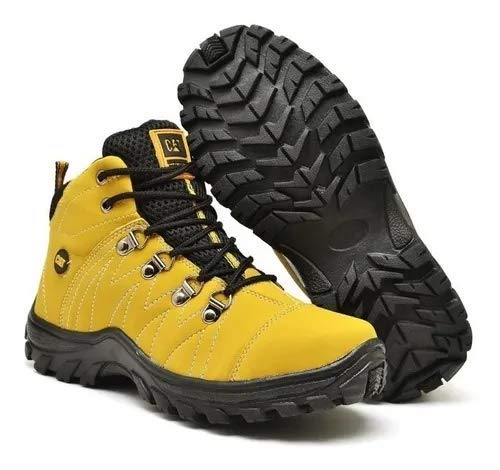Bota Adventure Masculina Em Couro Caterpillar + Cinto + Carteira Cor:Amarelo;Tamanho:42