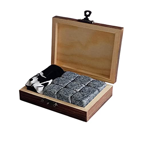 男性用ウィスキーストーンギフトセット、木箱に入った花崗岩のチリングストーン再利用可能なアイスキューブ、ウィスキーロックはスコッチバーボンを冷やしておく、9個 Keytowardsのサムネイル