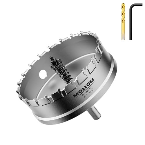 Mollom 3-15/16" (100mm) Heavy Duty Carbide Hole Saw with 2 Pilot Bits