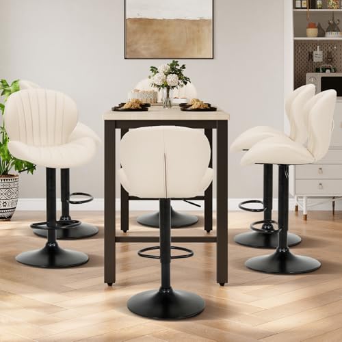 Image of COLAMY Bar Stools Set of 4, Modern Swivel Bar Chairs, Adjustable Faux Leather Upholstered Barstools Counter Height with High Backrest for Bar, Kitchen Island, Dining Room, Beige