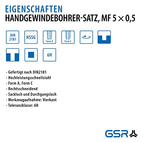 PROFI Gewindebohrer M5 x 0,5 Satz HSSG 2 teilig, Handgewinde-Bohrer Geschliffen, Für Metrische Feingewinde, Vorschneider & Fertigschneider, Handgewindebohrer Set