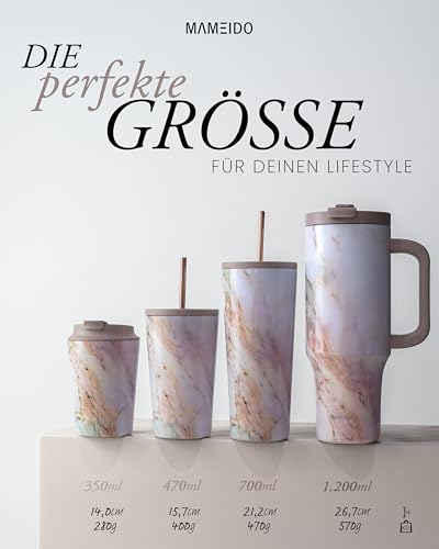 MAMEIDO Thermobecher mit Strohhalm 700 ml, Trinkbecher mit Deckel und Strohhalm aus Edelstahl doppelwandig isoliert, auslaufsicher, Coffee to go Becher (Taupe Grey) 6