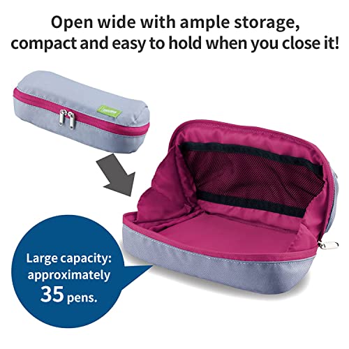 Image of Kokuyo Shellbro Pen Case, Shell-shaped structure, Big Capacity Pencil Case, Large Pencil Pouch, Stationery Pen Bag, Gray x Pink, Japan Import (F-VBF190-3)