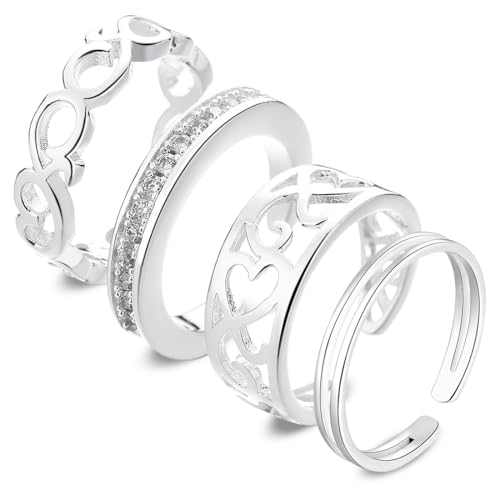 Juego de 4 anillos de punta abierta de plata esterlina...