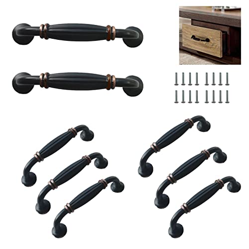 WYQSX Lot de 8 poignées de meuble de cuisine en métal noir avec vis vintage en alliage de zinc pour armoire, tiroir, armoire, porte d'armoire (espacement des trous 96 mm) Cover