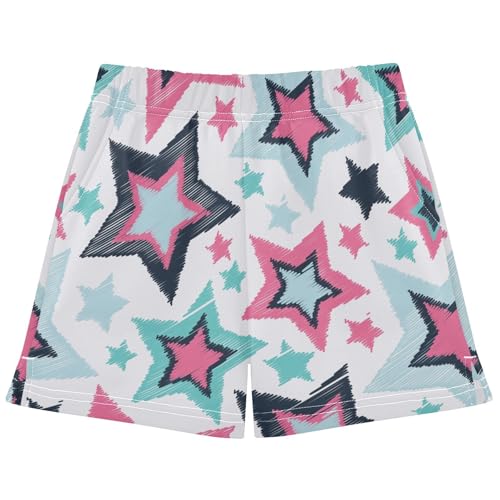 pnyoin Girl's Shorts Colorful Stars Athletic Running Shorts with Pockets Size 14-15t Multi