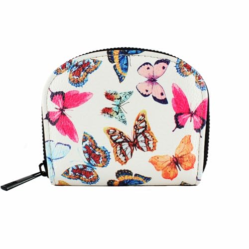 Small Zip Wallet Credit Card Wallet Coin change case Holder for women PU Leather(Butterfly)