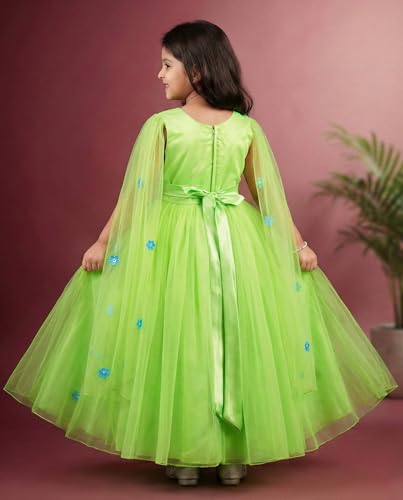 Image of Stanwells Kids Dress for Girls Embroiderd Full Length Frock for Baby Girls Flower Gown Ruffle Pattern Back Zipper Beautiful Sleeveless Birthday Dress for Girls Coral (1-9 Years)