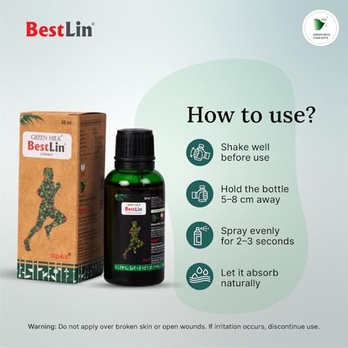 Image of Green Milk Bestlin Liniment | Ayurvedic Pain Relief Oil | Compact Joint & Knee Pain Oil for Back & Muscle Discomfort | Clean Non-Greasy Pain Relief Oils | Herbal Liniment for Daily Mobility | 30ml (Pack of 1)