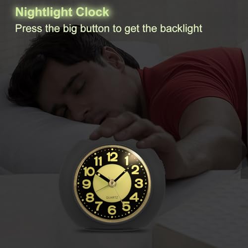 Jcobay Analogue Alarm Clock Simple Alarm Clocks Bedside Non Ticking Battery Powered Luminous Silent Clock with Snooze Light Glow in the Dark Quiet Table Clocks for Bedrooms Heavy Sleepers Desk Office