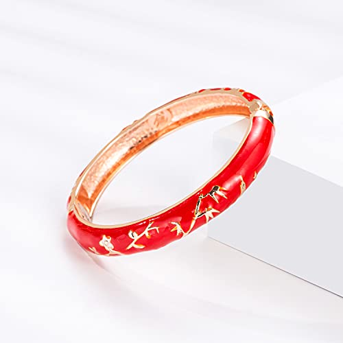 UJOY Classic Cloisonne Bracelets Enamel Jewelry Gold Plated Cuff Metal Bangle for Womens Gift Box 55A114 red - Image 4