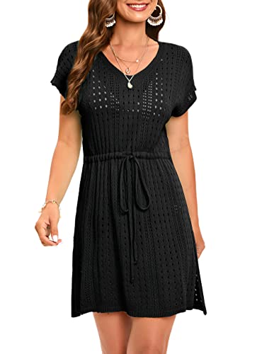 Jhsnjnr Women's Crochet Beach Dresses Tie Waist Swimsuit Coverup Swimwear Bathing Suit Cover Ups2