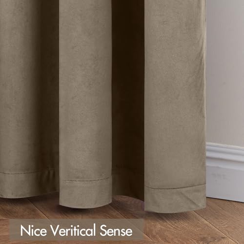 Image of MIULEE Taupe Blackout Velvet Curtains Drapes 96 Inch Long 52 inchx96 inch Bedroom