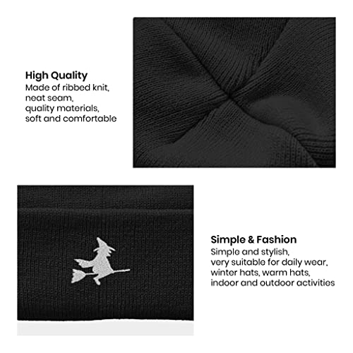 Image of Embroidery Goth Beanie Knit Hats for Men & Women, Embroidery Winter Hats Skull Cap