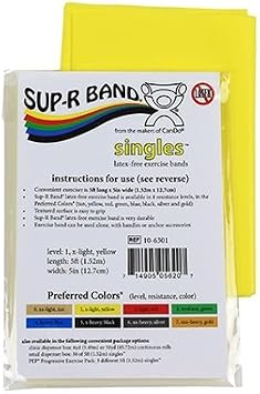 Sup-R Band Latex Free Exercise Band - 5 Foot Singles, 5-Piece Set 1 Each Yellow, Red, Green, Blue, Black - 10-6308