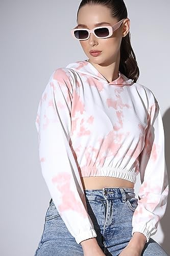 Image of Leriya Fashion Tops for Women | Stretchable Lycra Tie-Dye Print Hoodie Neck Short Western Tops for Girls | Hoodies with Loose Fit Ladies Top | Perfect for Casual | Travel