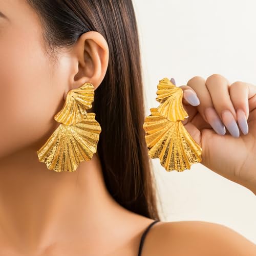 Chunky Gold Geometric Statement Earrings - Big, Large Gold Earrings for Women - Prom Jewelry4