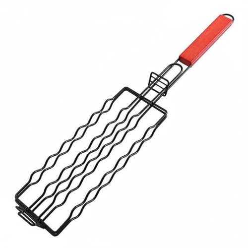 FytStycale Grille Saucisse Barbecue Panier Grill Panier Gril Verrouillage Surface Antiadhésive Poignée Bois pour Hot-dogs et Saucisses avec Panier Sécurisé