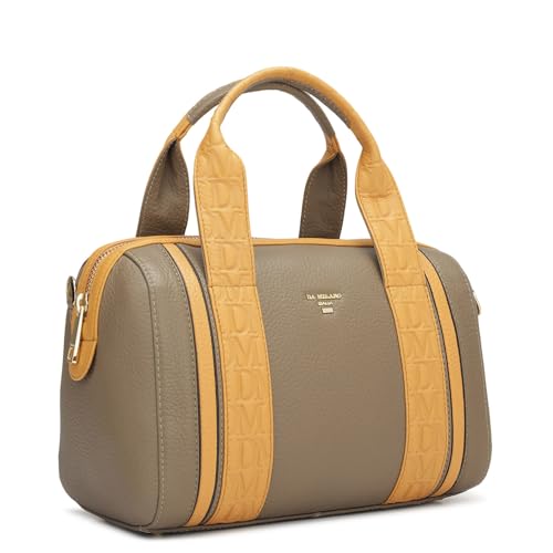 Image of Da Milano Leather Satchel Bag for Women - Greyish Taupe