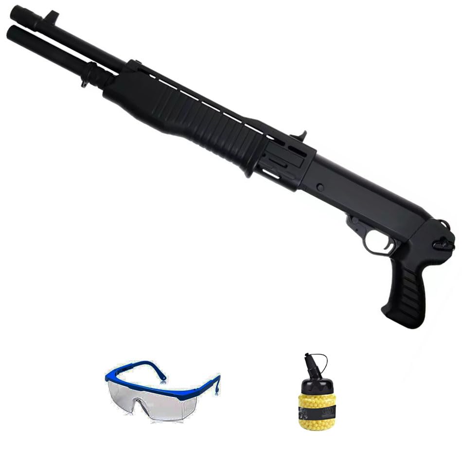 Double Eagle M63 Pump Gun Muelle (6 mm) | Rifle de Airsoft (Bolas de PVC) Calibre 6 mm + biberón 1000 Bolas 0,12g + Gafas de protección.