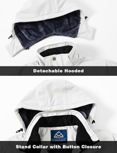 Image of TBMPOY Men's Winter Ski Jacket Waterproof Warm Snow Insulated Coat Fleece Lined Snowboard Hooded Raincoat