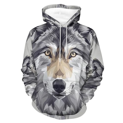 Hoodie manches longues loup géométrique sweat à capuche confortable taille S