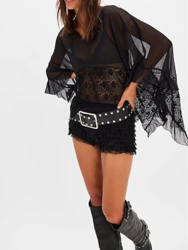 Sawden Women Sheer Poncho Top Chiffon Flowy See Through Beach Cover Up3