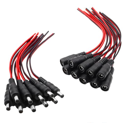 DC電源コネクタ ジャックコネクタ 2.1×5.5mm オス-メス DC電源接続ケーブル AC/DVR/CCTV/カメラ/防犯用 10組x15cm