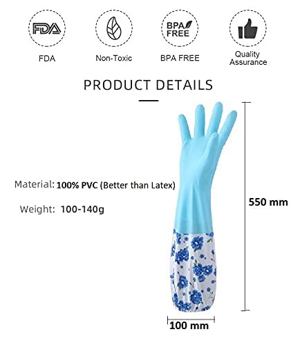 Image of Reusable Rubber Latex PVC Flock lined Long Sleeves elbow length Hand Gloves for Kitchen Dish-Washing, Cleaning, Gardening, Laundry and Sanitation and Lab Work (Long Elbow Gloves + Blue)