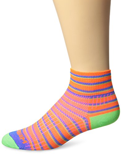 Wrightsock Men's Coolmesh II Stripe Qtr, Orange/Blue/Green, Large