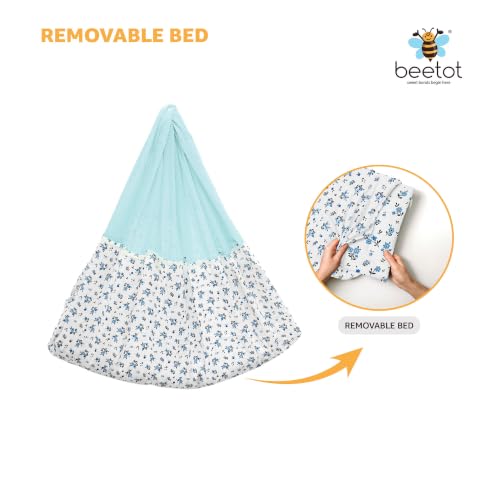 Image of Premium Cradle Set | Cradle Cloth, Padded Bed, Mosquito Net, Heavy-Duty Spring & Triangle Hanger | Hanging Set - Emily Blue