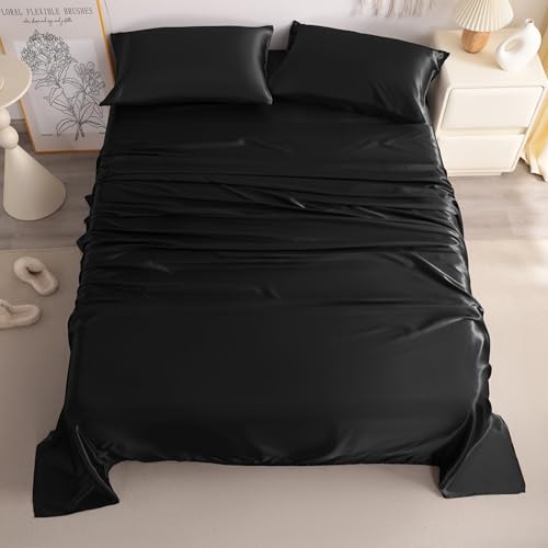 NTBAY Queen Satin Sheet Set, 4 Piece, Black - image 3