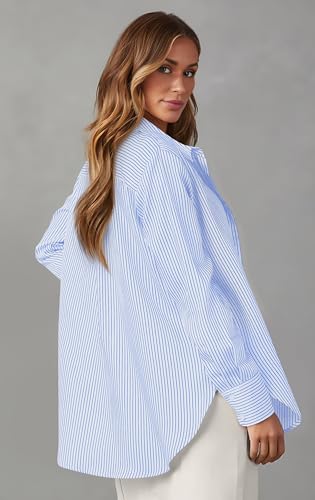 OMSJ Women’s Striped Button Down Shirts Casual Long Sleeve Stylish Collared Office Work Blouses Tops2