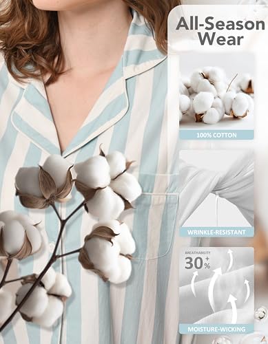 Image of NAP BOUND 100% Cotton Pajamas for Women 2 Piece PJs Set Long Sleeve Button Down Breathable Woven Sleepwear Loungewear XS-XXL