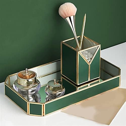 Light Luxury Retro Leather Glass Mirror Cabinet Makeup Brush Dressing Table Bedside Table Desktop Cosmetic Storage Box Travel Jewelry Box image 4