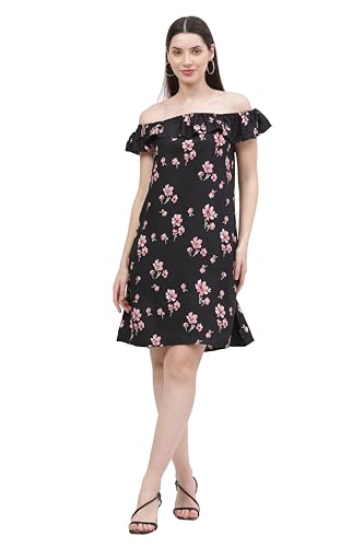 Image of nifta Printed Summer Beach Square Neck Puff Sleeve Cut Out Waist Mini Dress for Women's & Girls