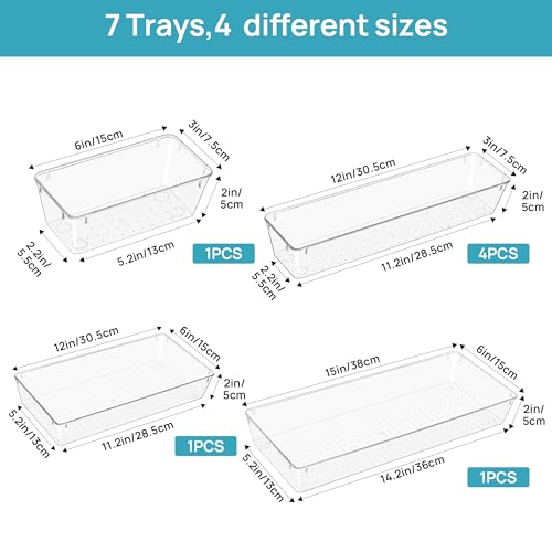 Vtopmart 7 PCS Kitchen Drawer Organizer, 4 Size Clear Plastic Utensil Organizer, Silverware Flatware Organizer for Drawer, Cutlery Organizer Tray for Kitchen, Drawer Storage Bins for Makeup, Bathroom - Image 6