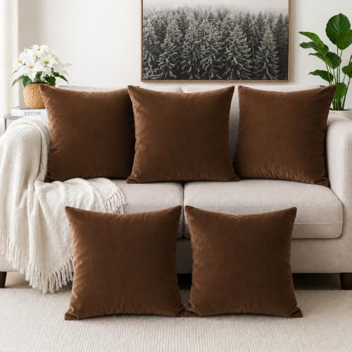 Image of Khooti Velvet Cushion Cover, 12x12 (Brown) (Pack of 5)