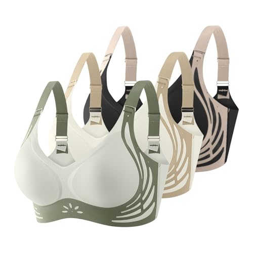 Generisch 2026-3PC Sujetador Mujer con Hebilla Frontal Borde de Encaje Sin Movimiento Anillo de Acero Fruncido Sin Costuras Ajuste Yoga Dormir Sujetador Grande Bustier Pequeño, caqui, XL