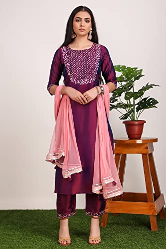 Image of Purple Art Slik Kurta Set