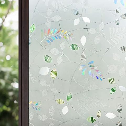 Ezigoo Window Film Privacy Glass 3D Decorative Windows Covering Opaque Film Non-Adhesive Static Cling Removable Anti-UV for Home Office Rental Apartment Bathroom Bedroom Privacy Protection 44x210cm Cover
