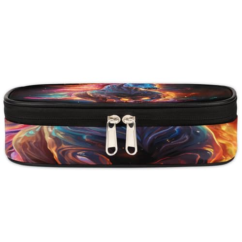 Image of Glowing Horse Big Capacity Pencil Case Pencil Pouch with Zipper, Pen Marker Stationery Bag Art Supply Storage Organizer Box Portable Stationery Storage Bag Pen Holder for Boys Girls
