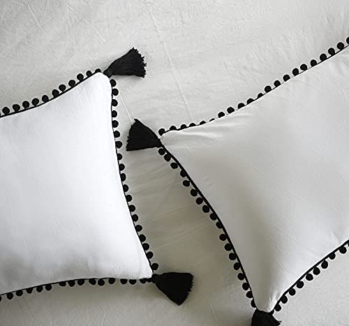 Pom Pom Pillows Shams Black And White Pillowcases Boho Bedding Bedroom Decor 18.9In X29.1In,Set Of2 #TOP3