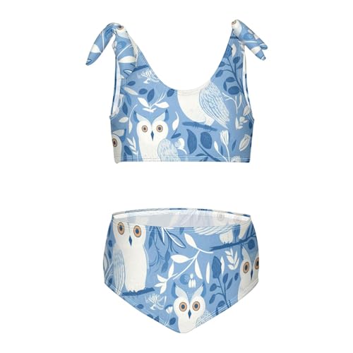 Owl Blue Girls 2 Pieces Kids Bikini Set Quick-Dry Swimsuits Swimming Suits Cute Shoulder Strap