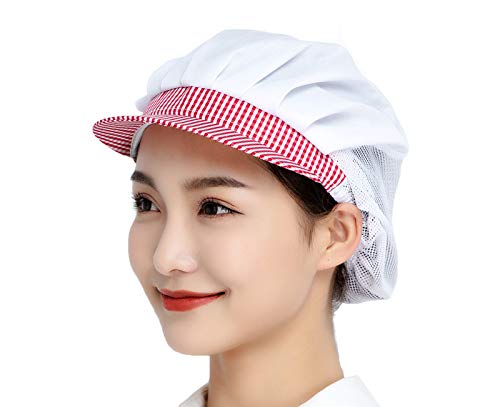 Jaspfct 3 Pack Chefs Hat for Women,Food Service Hairnets,Red Caps for Kitchen Works HT006R